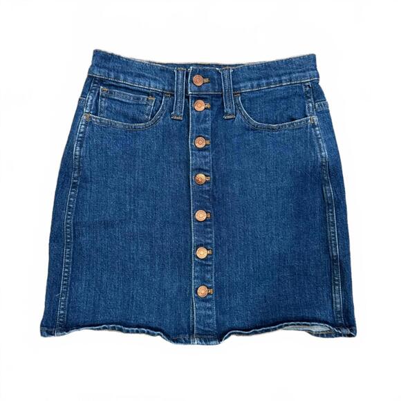 Madewell Stretch Denim Button Front Straight Mini Short Skirt Dark Wash- Size 25 - Picture 3 of 9